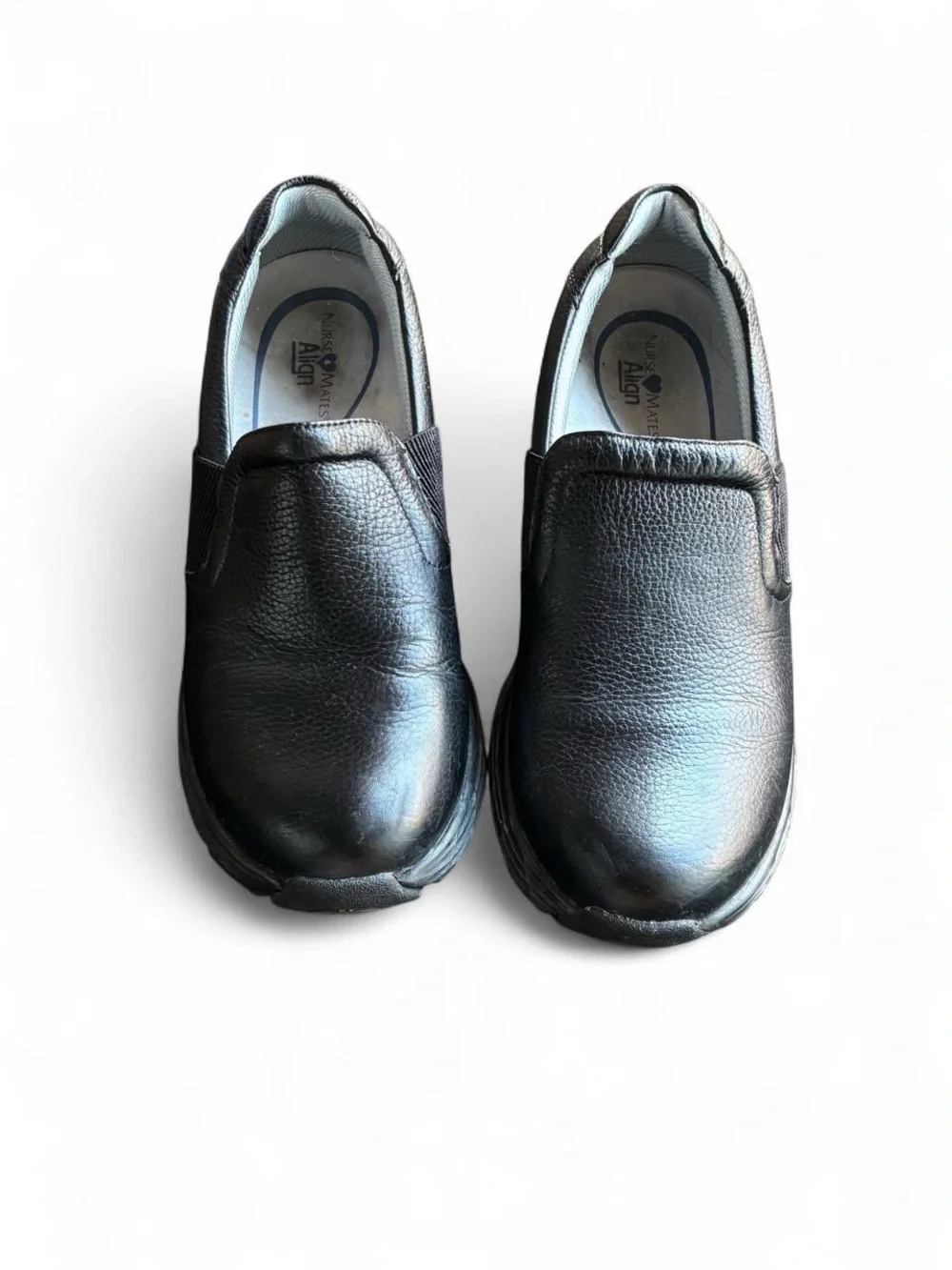 ✨Nurse Mates  Black leather slip-on shoes with heart-shaped detail✨